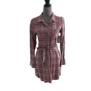 JustFab Pink and Black Tie Front Long Sleeve Dress